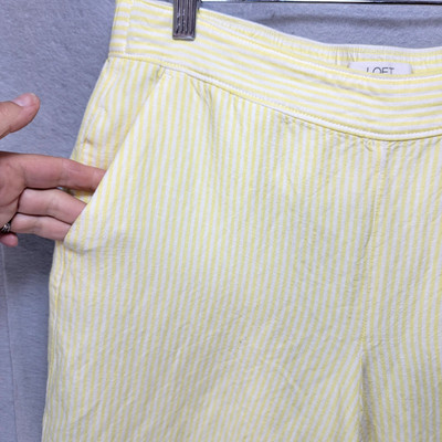 Loft Linen Blend Wide Leg Striped Pants Womens M Boho Coastal Baggy Lined Yellow