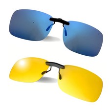 BLUE CUT 2 PACK Clip On Polarized Sunglasses Over 60mm, Blue-yellow