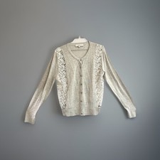 Ann Taylor Loft Women  s Gray With White Lace Cardigan Sweater Size XS