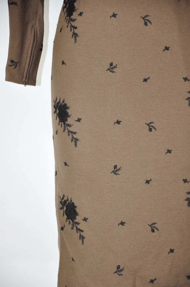 Vestido midi vaina moveble bordado floral rosa lana marrón vintage años 60 XS Foto 4 de 4