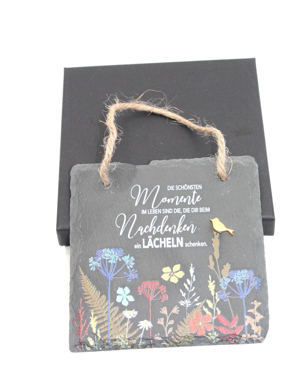 Schiefertafel mit Spruch Eingang Gravur Schild Türdeko Tafel mit Vogel z. Hängen