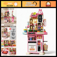70PCS Kids Kitchen Playset with Sound  Light - Cooking Stove, Steam, Sink  Acc