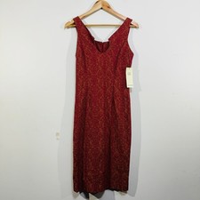 Lisa Barron Dress Orange Red Keyhole Patterned Elegant Evening 10 Vintage