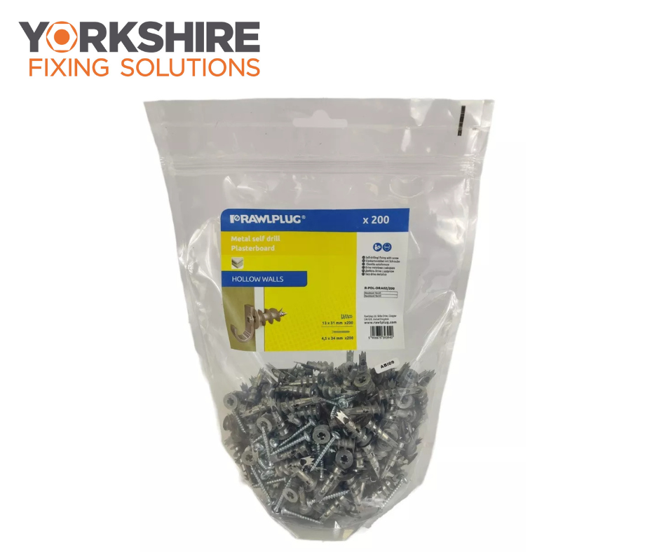 Rawlplug Metal Self Drill Plasterboard Cavity Wall Fixings With Screws - 200