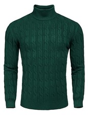 Men's Slim Fit Turtleneck Sweater Casual Twisted Knitted X-Large Green