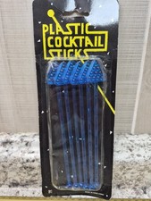 Vintage Plastic Cocktail Swizzle Sticks Blue Drink Stirrers Made in Hong Kong