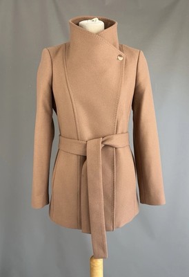 Ted Baker Coat Paria Taupe Camel wool cashmere blend Short wrap SIZE UK  10 UK