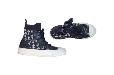 Christian Dior Walk n Dior High Top Sneakers Oblique Navy Knit Women s EU 36
