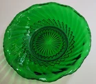 Vintage Green Depression Glass Wavy Ruffled Edge Bowl Swirled Diamond Pattern