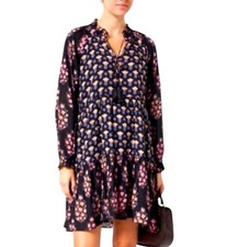 Roller Rabbit Janni Madigan Peasant Dress XS Black Floral Print Boho Whimsygoth