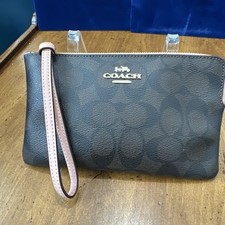 NEW COACH Signature PVC Large Wristlet Pink/Brown 6648