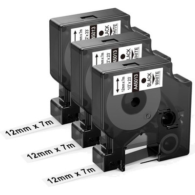 Etikettenband 12mm x 7m Schwarz Weiß kompatibel Dymo LabelManager 160 210D