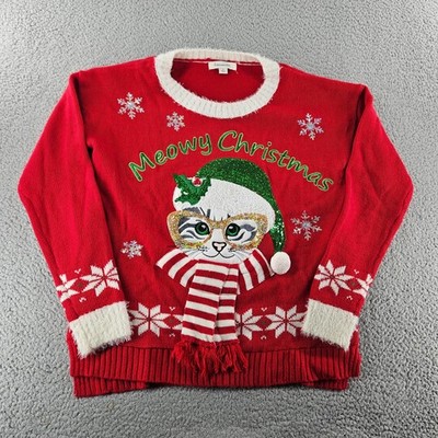 Ugly Christmas Sweater Womens Small Red Holiday Party Cat Light Up Knit