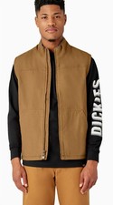 dickies mens xl brown sherpa lined zip front work vest logo zipper accents