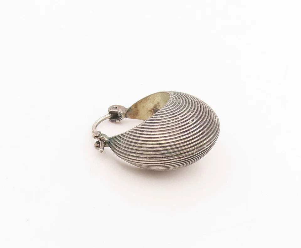 Pendientes vintage de plata de ley 925 gruesos acanalados media luna aros EG13928 Foto 3 de 4