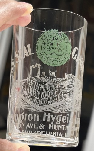 Prepro Etched Soda Glass Green Seal Ginger Ale Kensington Philadelphia Pennsylva