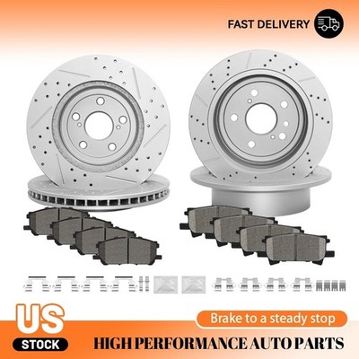 For RX330 RX350 Highlander 06-07 Front & Rear Drilled Disc Rotors Brake Pads Kit