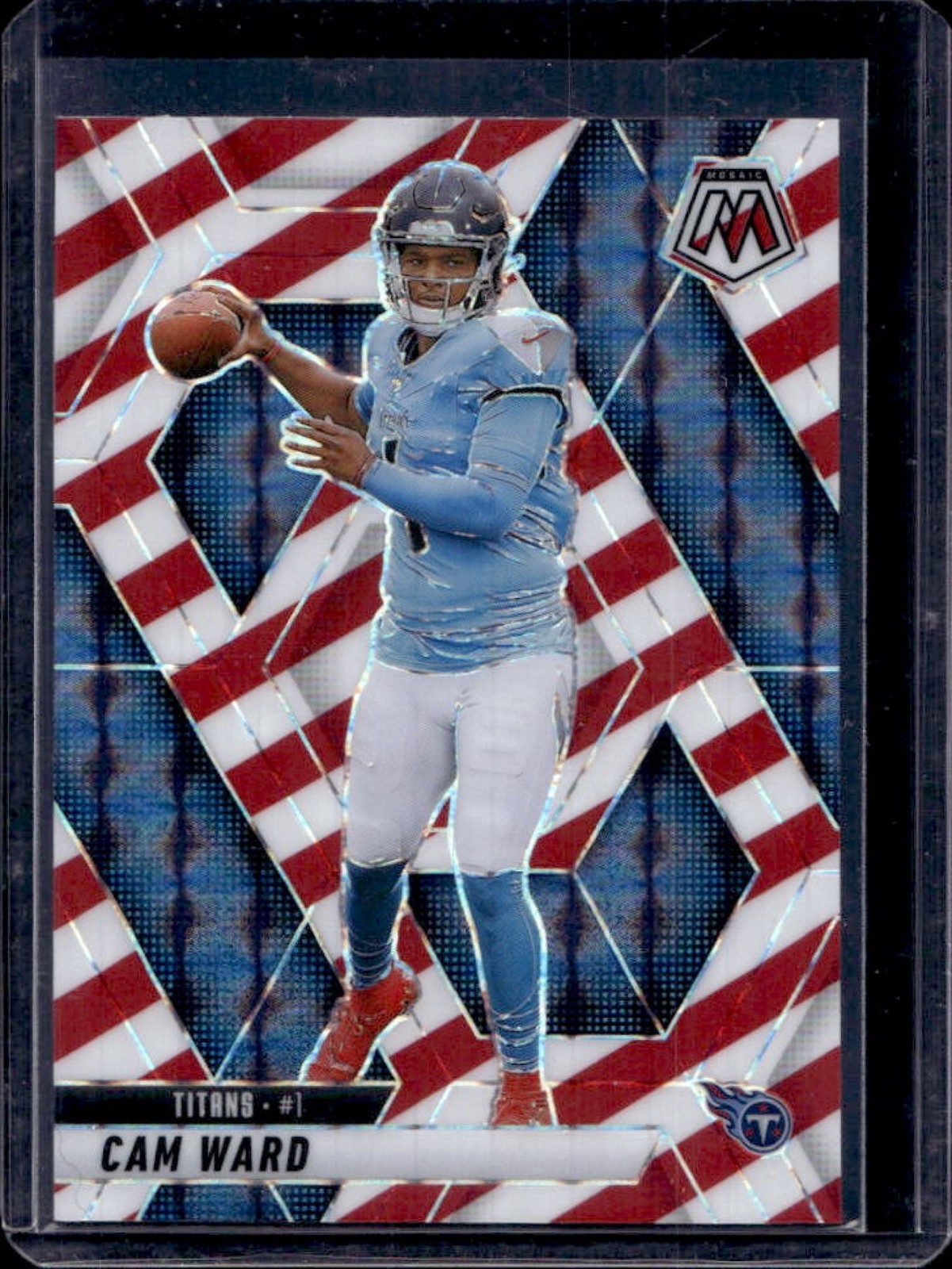 2025 Mosaic Cam Ward Rookies Red and White Stripe Prizm RC #382 Titans