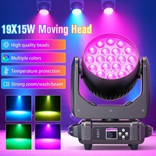 19x15W LED Zoom Moving Head Stage Light RGBW DMX Beam DJ Wash Lighting for Party