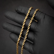 Solid Yellow Gold Plated Heavy 316 Stainless Steel 4MM Twist Rope Chain Necklace