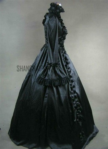Vestido largo Steampunk para mujer con volantes vintage lolita victoriano gótico retro elegante - Imagen 3 de 4