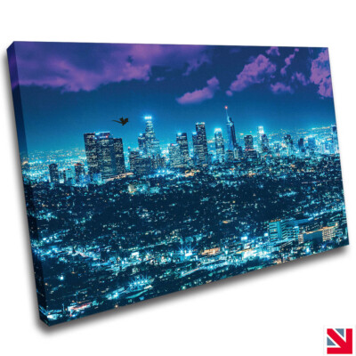 LOS ANGLES NIGHT USA DRAGON FANTASY LEINWANDBILD Wandbild Bild Druck