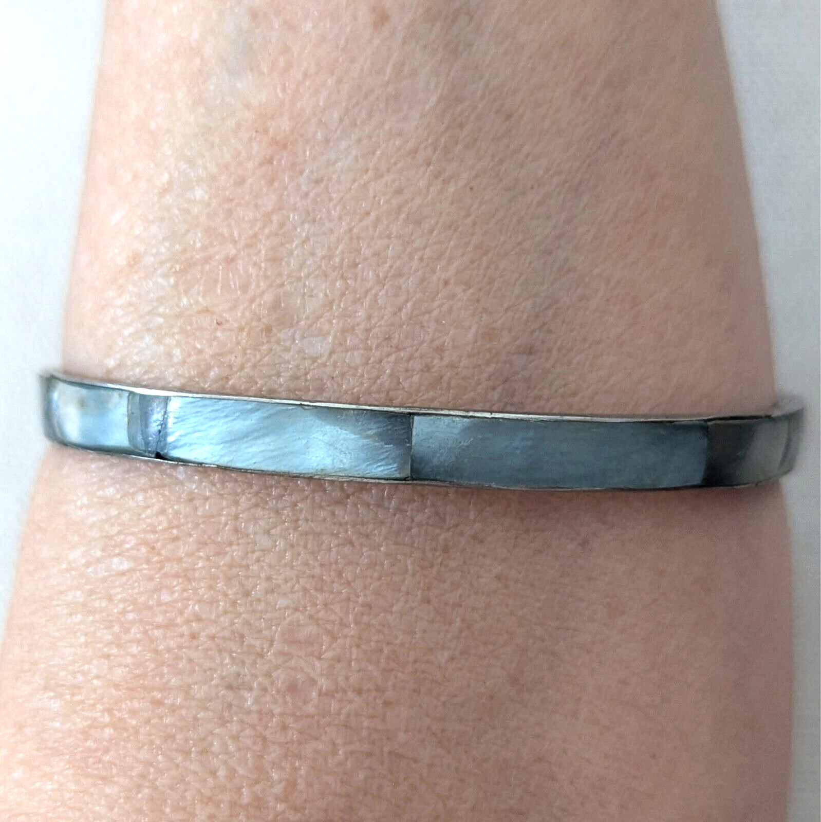 Slate Blue Abalone Inlay Shell Bangle Bracelet St… - image 2