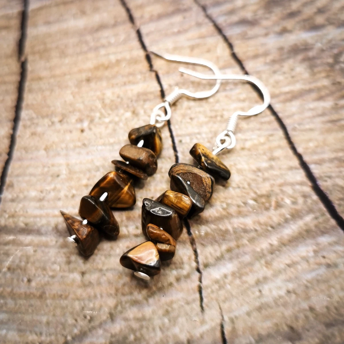 Tiger Eye Silver Hook Earrings - Amberman. Baltic amber .925 silver.