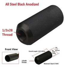 All Steel Muzzle Brake Tube 1/2x28 1/2-28 TPI Threaded Fits .22 223 9mm Black