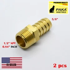 2X 5/8" Hose Barb x 1/2" Male NPT Brass Adapter Threaded Fitting, Fuel/Water/Air