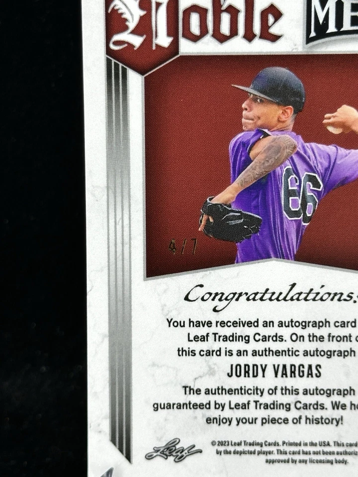 2023 Leaf Eclectic Baseball Metal Noble JORDY VARGAS Auto /7 - Image 3 of 3