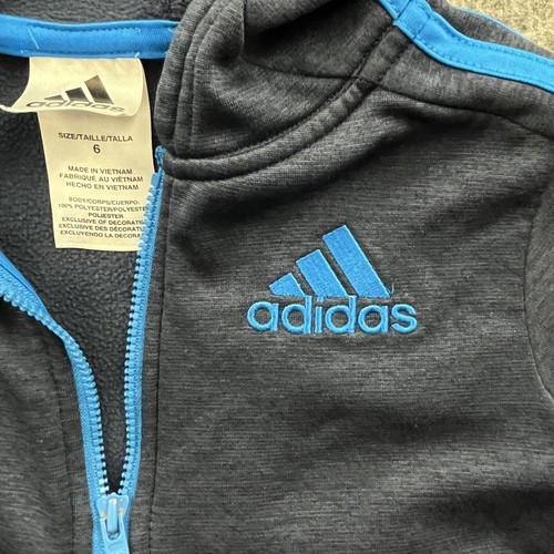 Adidas Boys Blue Long Sleeve Full Zip Hooded Sweatshirt Striped Jacket Size 6 - Picture 5 of 9