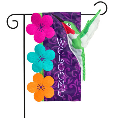 Hummingbird Applique Spring Garden Flag Welcome Sculpted 12.5'' x 18''