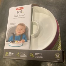OXO Tot Stick Stay Suction Divided Plate, Pink 2x7.8x8.1 Inch Pack of 1