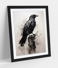ANTHRAZIT STIL RABE, KR&Auml;HE CORVID - GERAHMTES KUNST POSTER PAPIERDRUCK