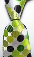 New Classic Dot White Light Green Black JACQUARD WOVEN Silk Men's Tie Necktie