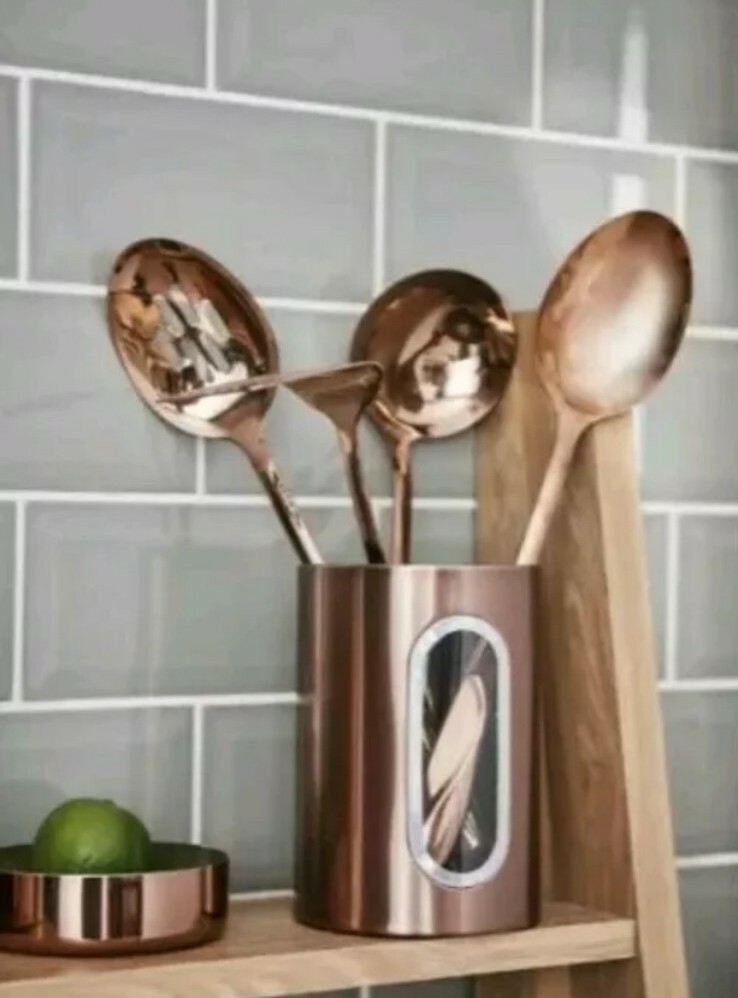 NEW Kitchen Bar Copper Rose Gold Utensil Holder Cutlery Storage Pot Box