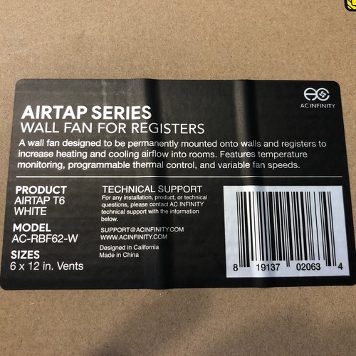 AC Infinity Airtap T6 Booster Lüfter / Weiß / 6 x 12 / NEU (AC-RBF62-W) NEU