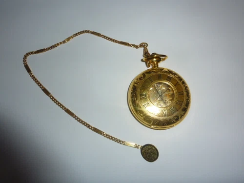 Dugena Taschenuhr mit Skeletwerk vergoldet