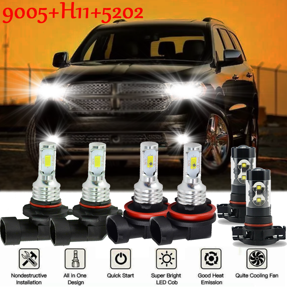 For Dodge Durango 2011-2013 - 6X 6000K Combo LED Headlight + Fog Light Bulbs Kit