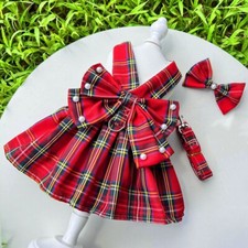 Cute Bow Plaid Pet Cat Dog Dress Harness Leash Set Pet Puppy Princess Clothes