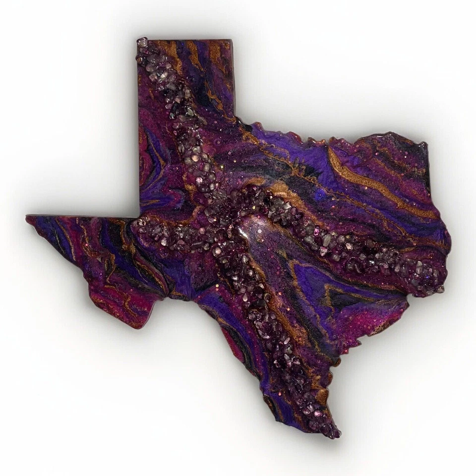 Colgante de Pared Regalo Estado TEXAS ORO PÚRPURA 17" L 18" con Arte Original Firmado Nuevo Foto 3 de 4