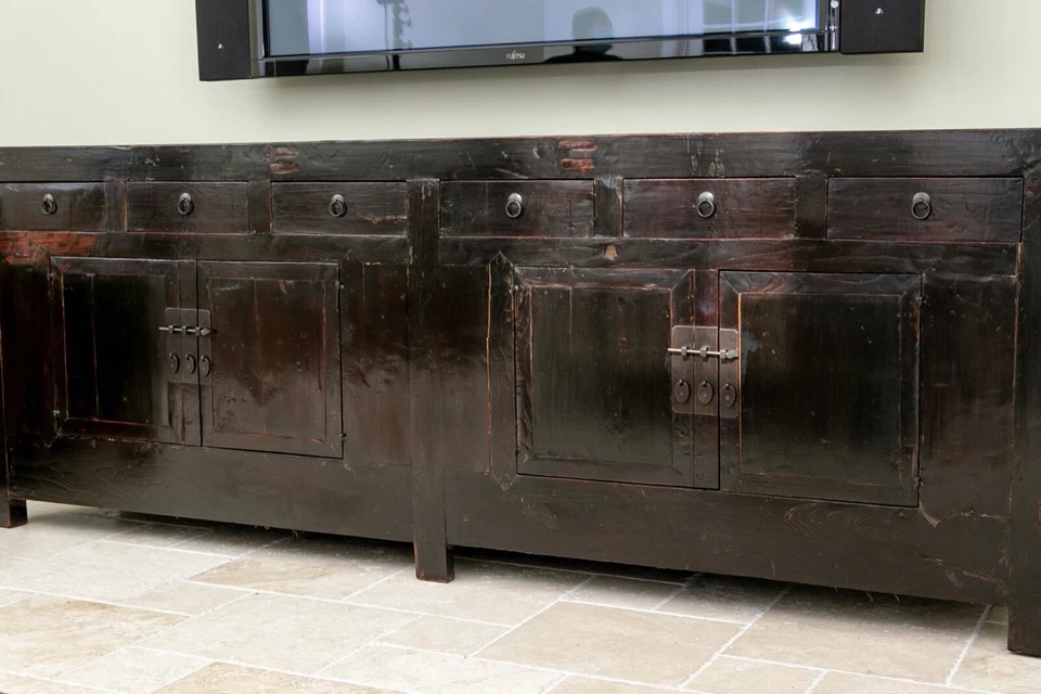 Antiguo aparador consola lacado negro tamaño monumental chino Foto 2 de 4