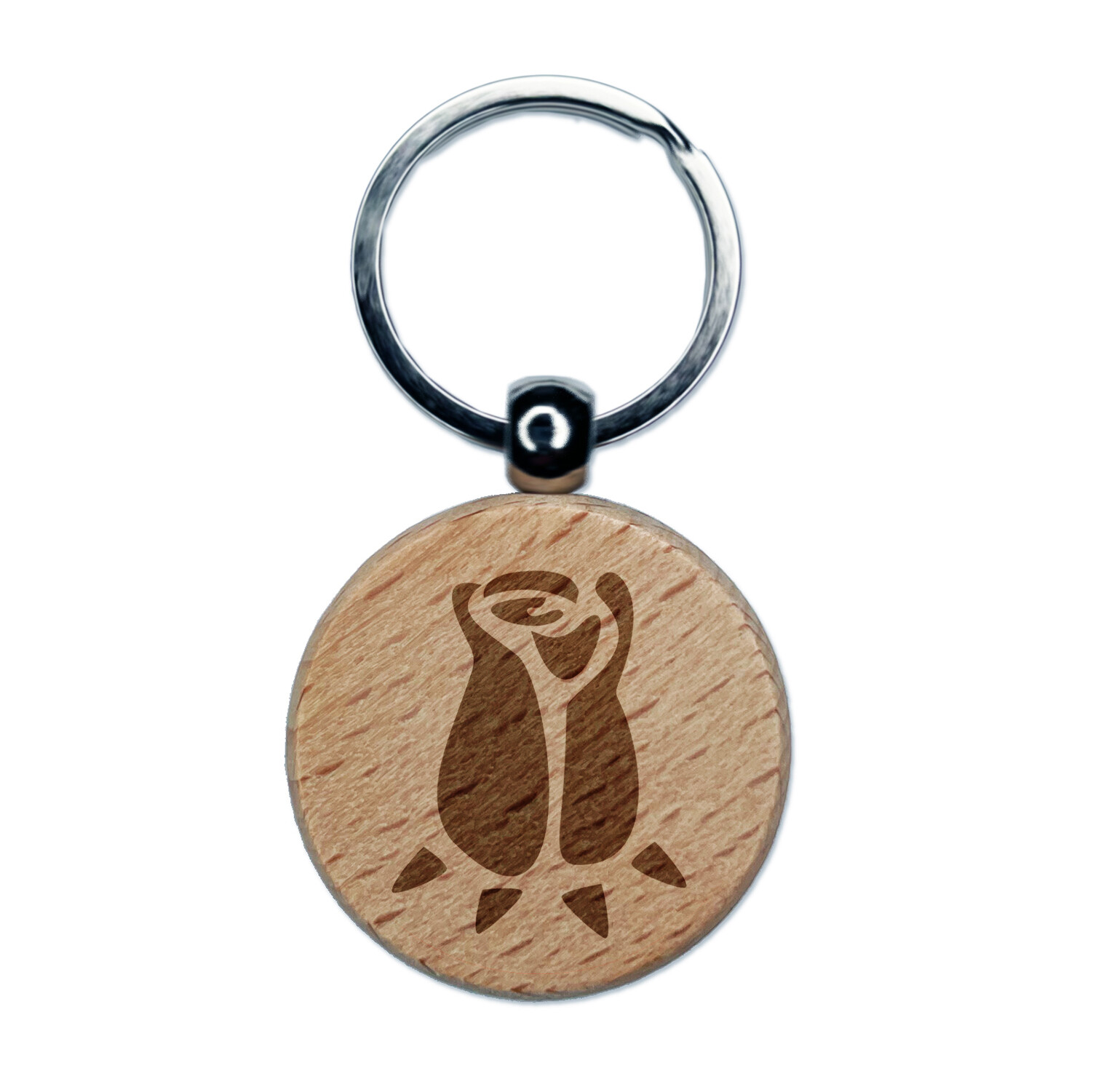Rose Bud Flower Engraved Wood Round Keychain Tag Charm