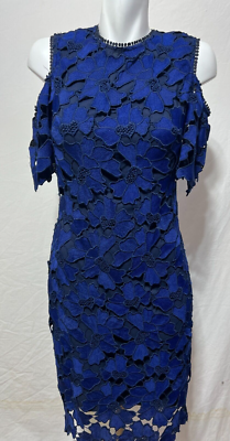 Shoshanna Midnight Blue Size 2 Lace Midi Dress Floral Lining Back Zipper  Closure | eBay