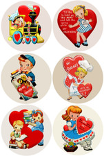 Vintage Valentine's Day Cute Kids - 6 Pack Circle Stickers Decals 3" x 3"