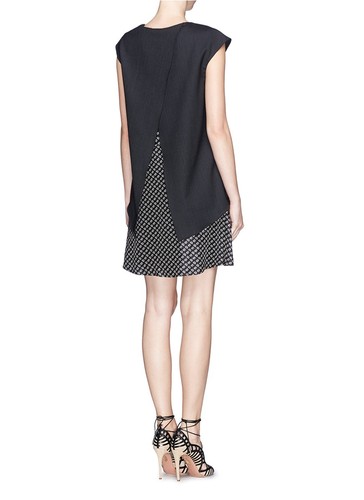 NEW Thakoon Drape Wool And Floral Print Silk Dress- Charcoal size 4 #D0072 - Picture 2 of 7