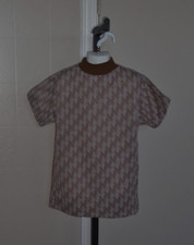 Child's VTG 1970s T Shirt Brown w/ White Wheel Pattern Ribbed Neck Sz 12 NOS