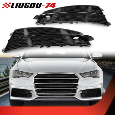Fit For AUDI A6 C7 S-Line 15-18 Black Front Bumper Fog Light Cover Grille 1Pair