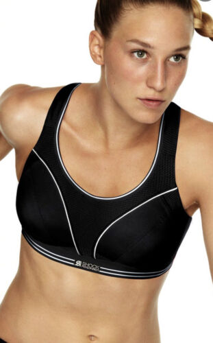BNWT LADIES SHOCK ABSORBER ULTIMATE RUN BLACK SLIVER  TRIM BRA SIZE 32G RRP £40 - Picture 1 of 3